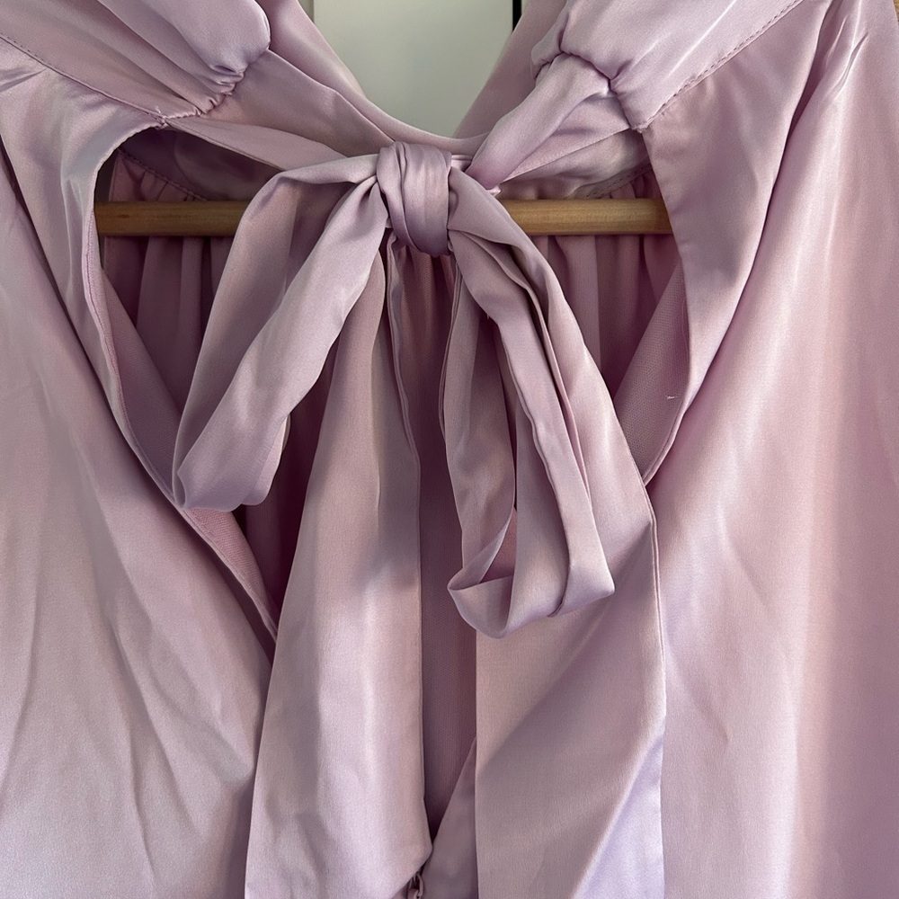 Le Chateau A-line Halter High Neck dress Lavendar back tie Lined Satin feel XL - Picture 3 of 8
